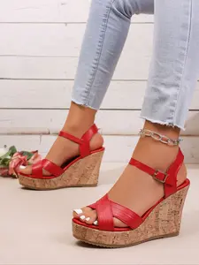 New Cross Strap Wedge Sandals for Women, Summer Fashion Thick Sole Waterproof Platform Fish Mouth Buckle High Heels