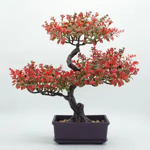 1 piece of artificial bonsai tree - realistic miniature pine tree pruning, black rock and plastic flowerpot, low-maintenance Zen garden decoration, home desk, indoor and outdoor summer decoration, artificial plant bonsai plastic artificial flower ornament