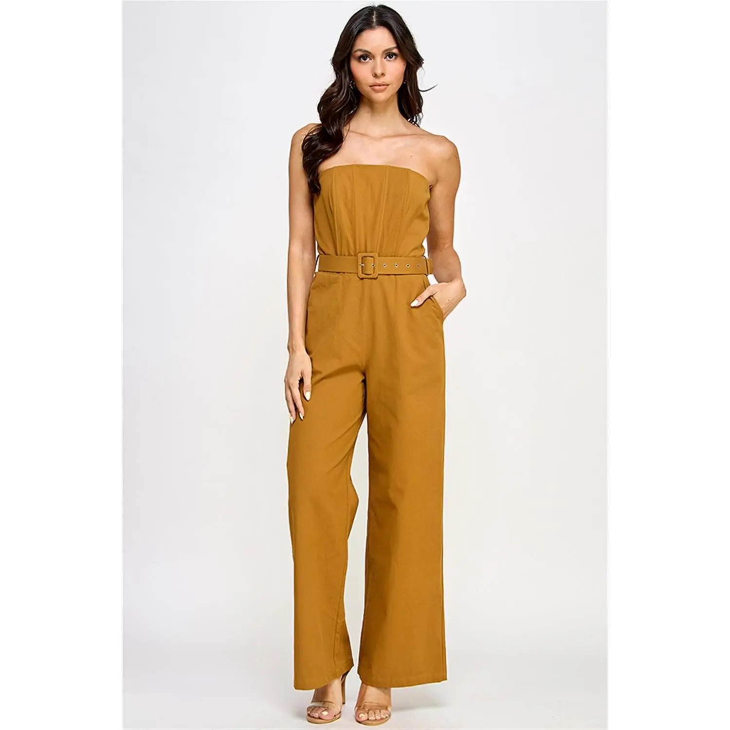 Bronze Strapless Palazzo Jumpsuit