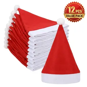 12 Pcs Non-Woven Adult Youth Christmas Hats, Universal Size Classic Santa Hat, Perfect for Family Party, Company Event, Holiday Festival Supplies