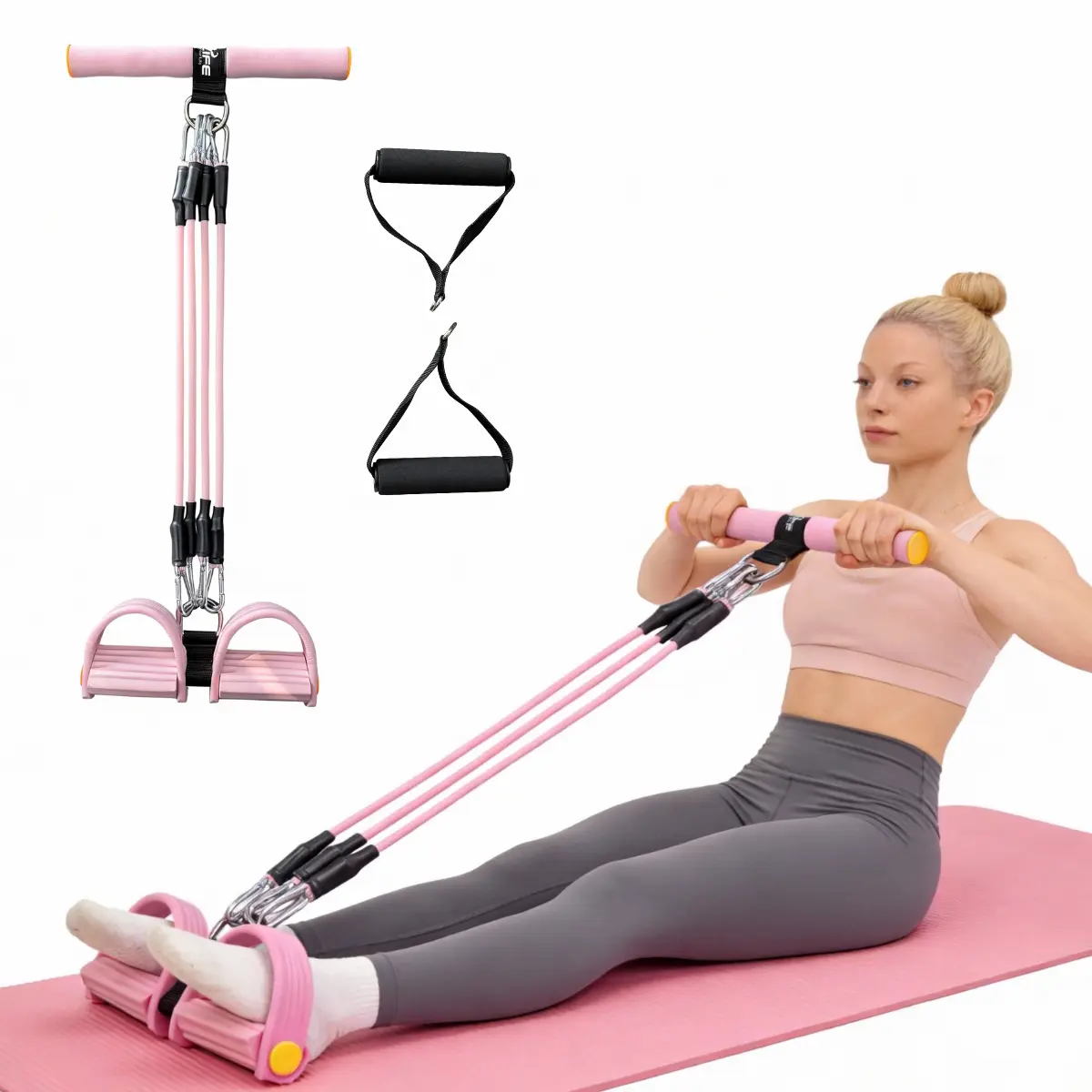 RELIFE REBUILD YOUR LIFE 3-in-1 Multifunctional Pedal Resistance Band Exerciser - Adjustable Resistance Pull Rope, Detachable 4-Tube Elastic Bands, Portable Unisex Full-Body Workout Trainer for Home & Office, Unisex Use