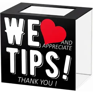 Tip Jar for Bartender Acrylic Tip Box for Money Donation 6 x 4 x 5 Inch Tips Collection Box Suggestion Money Storage Container for Restaurants Bars Musicians Driver Cute Style