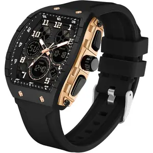 Watches for Men Unique Rectangle Relojes para Hombres White Wristwatch with Digital Analog Dual Time Display Countdown Stopwatch Punk Cool Design 5ATM Waterproof