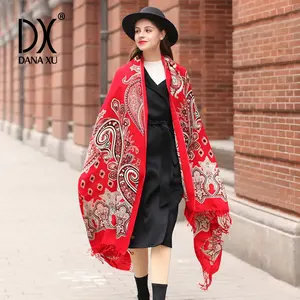 DANA XU 100% Merino Wool oversized Pashmina Blanket Travel Scarf Cashmere Wrap for Women Fall Winter Oversize Shawl Floral Overgarment Accessory