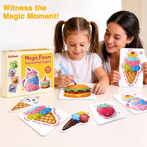 RuiHawk Art 75-Piece Magic Foam Texture Painting DIY Craft Kit, Including 38 Foam Paper Sheets and 24-Color Acrylic Paint Colorful Marker Set