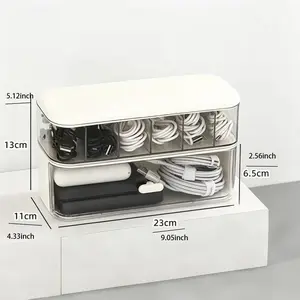 Desktop Data Cable Organizer for Phone Chargers, Multi-Compartment Coiling Device, Power Cord Storage Box, Essential Desk Accessory