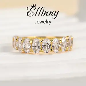 Effinny Oval Cut Half Eternity Golden Wedding Ring,5A Cubic Zirconia Stackable Ring for Women In Sterling Silver Outdoorfun