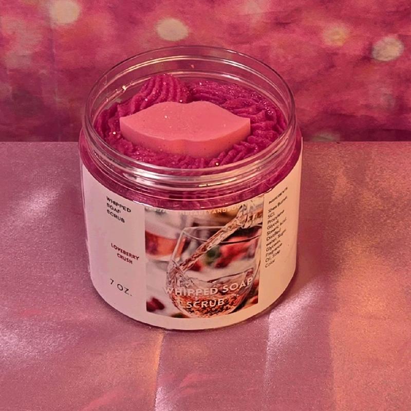 Loveberry Crush Whipped Foaming Sugar Scrub. Exfoliating Body Wash & Scrub. All Natural Shea Butter Whipped Soap/Shaving Cream handmade gentle creamy Smooth Exfoliate Moisturizing