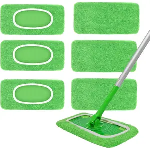 6 Pack  Microfiber Mop Pads - Compatible with Sweeper,  Mop Pads, Washable Dry Cloths & Wet Pads Refill for Hardwood Laminate Tile Floor Cleaning (6, Green, M)