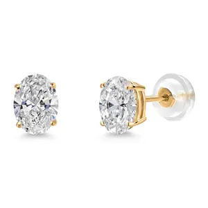 14K Yellow Gold IGI Certified Lab Grown Diamond Stud Basket Setting Earrings | 2.00 Cttw | Oval Cut Each 1 Ct | E-F Color | VS1-VS2 Clarity | Gold Earrings For Women Men