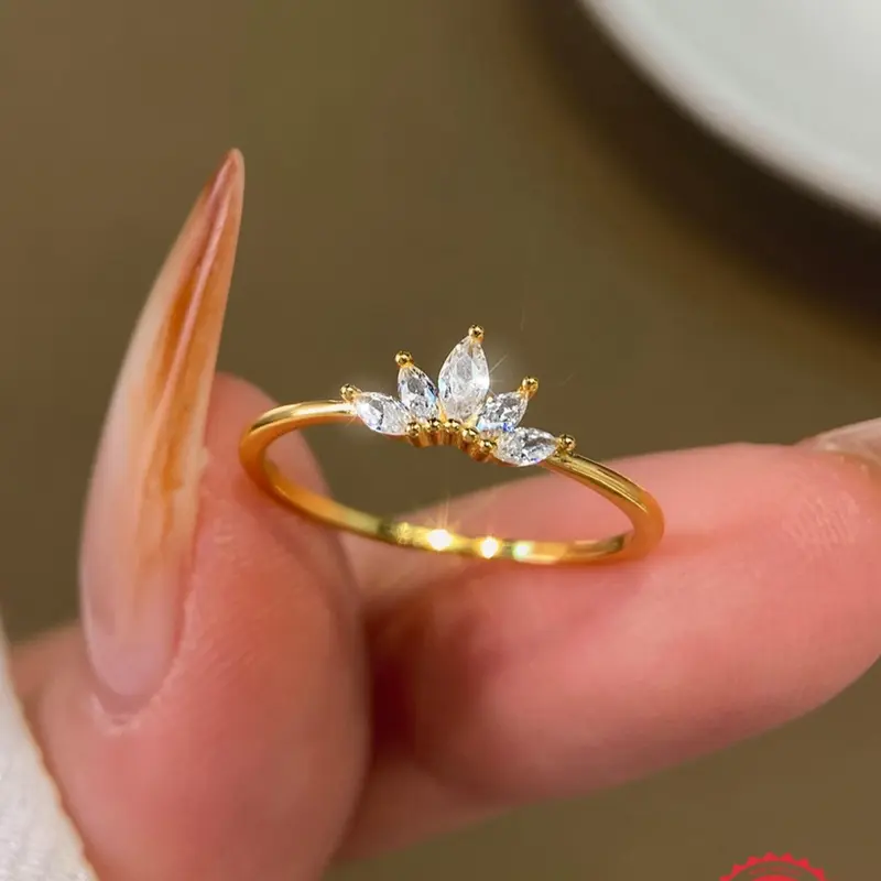 S925 Sterling Silver Crown Design Artificial Zircon Ring, Fashion Accessories for Women & Girls, Trendy All-match & Exquisite Jewelry for Birthday Gift, Cubic Zirconia Ring, Marquise Ring, Fashion Rings