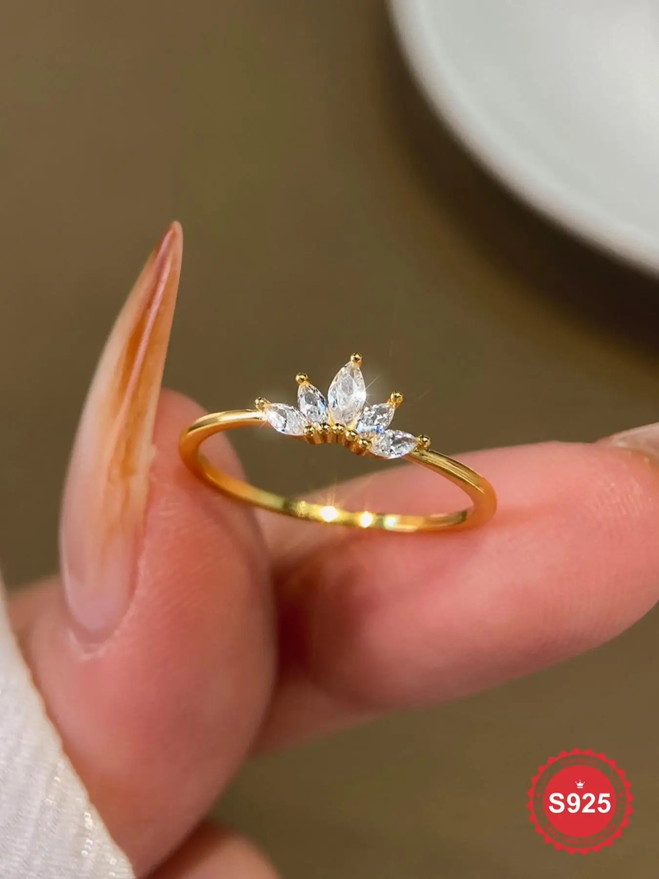 S925 Sterling Silver Crown Design Artificial Zircon Ring, Fashion Accessories for Women & Girls, Trendy All-match & Exquisite Jewelry for Birthday Gif