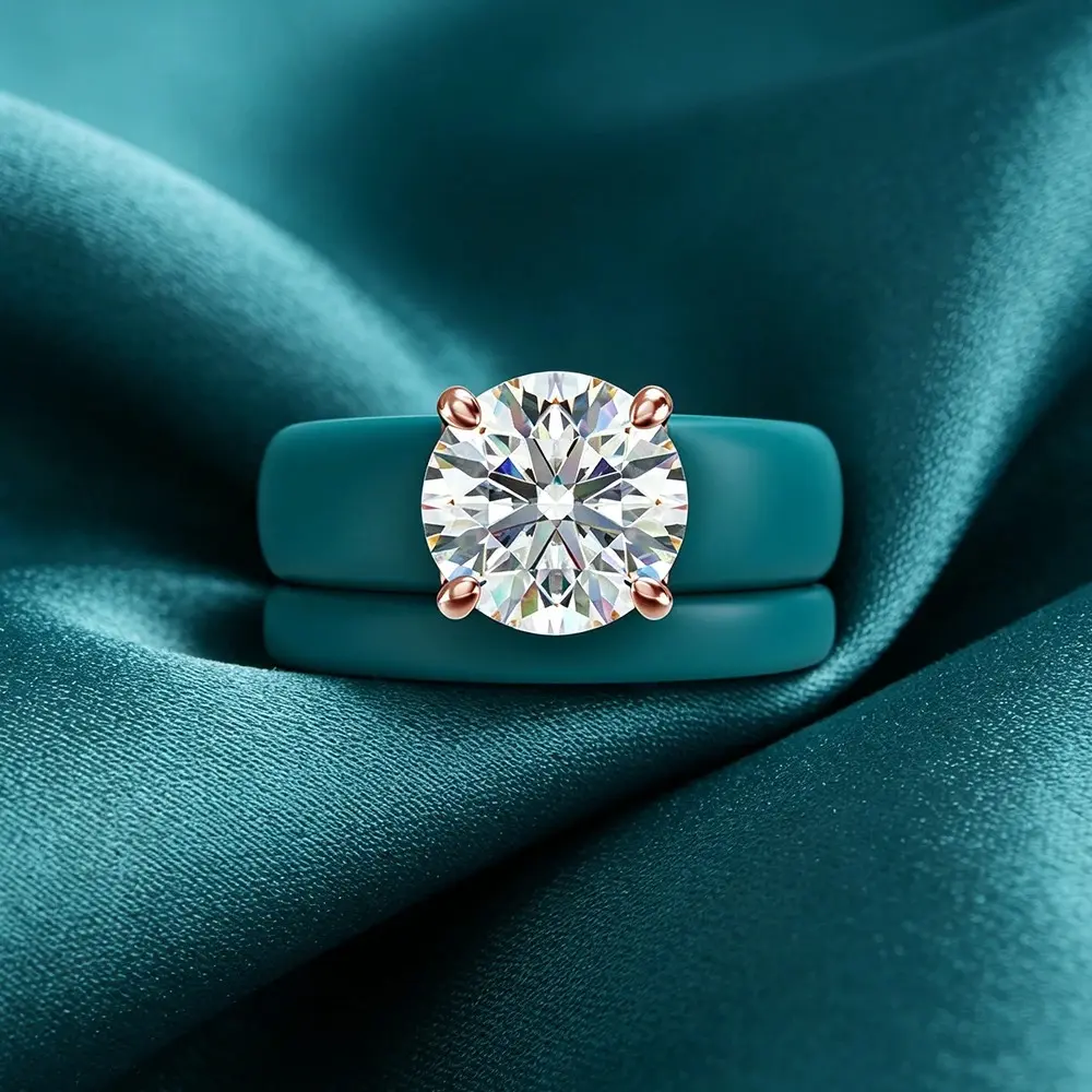 Women's 2026 Trendy Teal Silicone-Rose Gold Ring, Large Round CZ Solitaire Ring, Hypoallergenic Fashion Statement Costume Jewelry