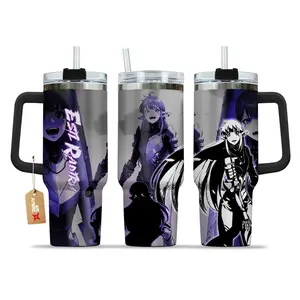Solo Leveling Esil Radiru 40oz Insulated Double-Wall Stainless Steel Tumbler - Insulation, Handle, Leakproof Lid, Full Print Demon Noble Anime Travel Mug, Washable Demon Castle Arc Cup, Gift for Anime Fans