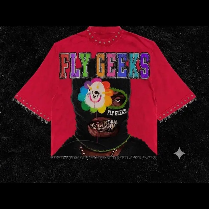 FLY GEEK Red Oversized Cropped Tee