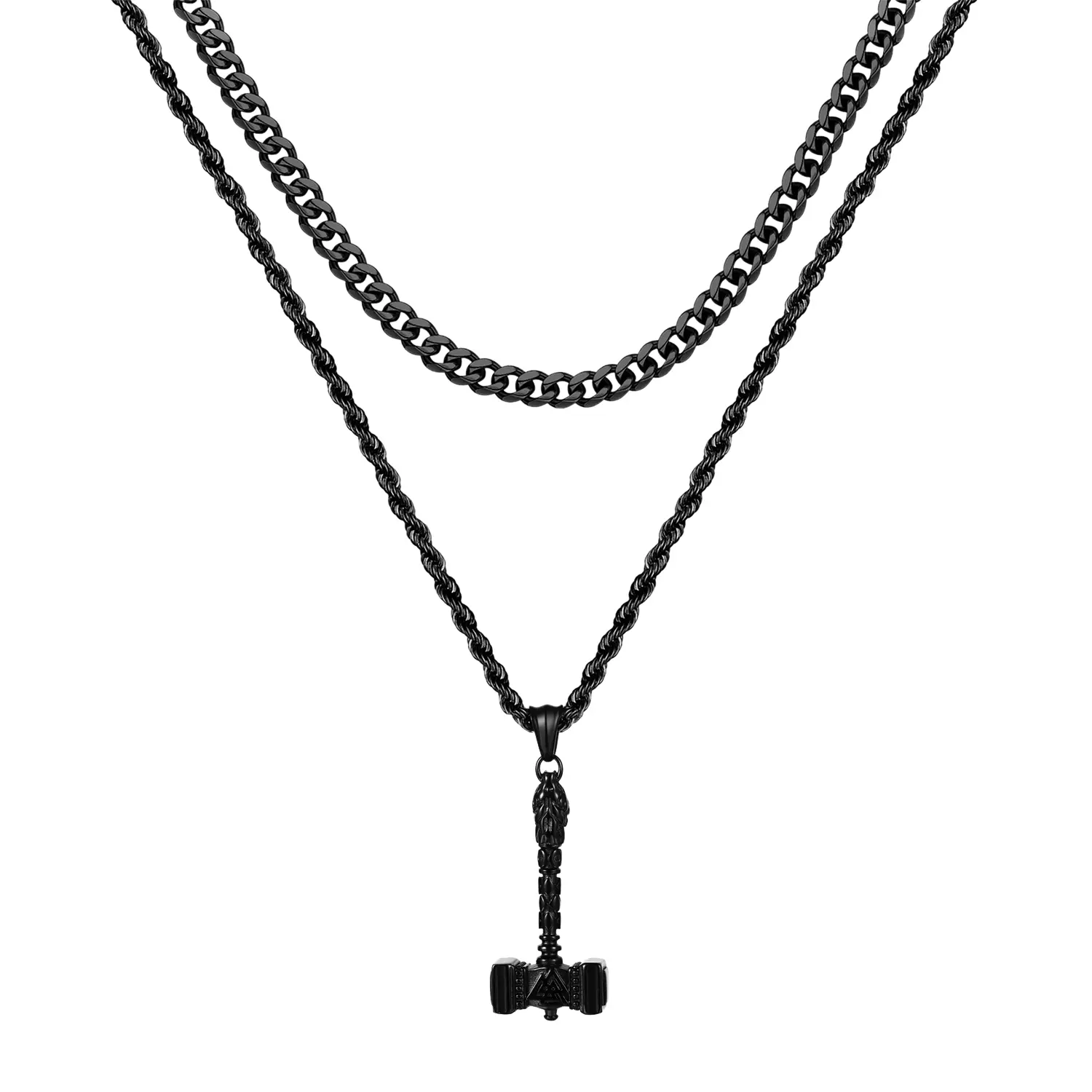 OIDEA Men's Norse Viking Thor Hammer Mjolnir Amulet Necklace, Rust-Resistant Stainless Steel Cuban Twist Chain, Viking Style & Chain Jewelry Necklaces, Rust-Resistant Necklaces