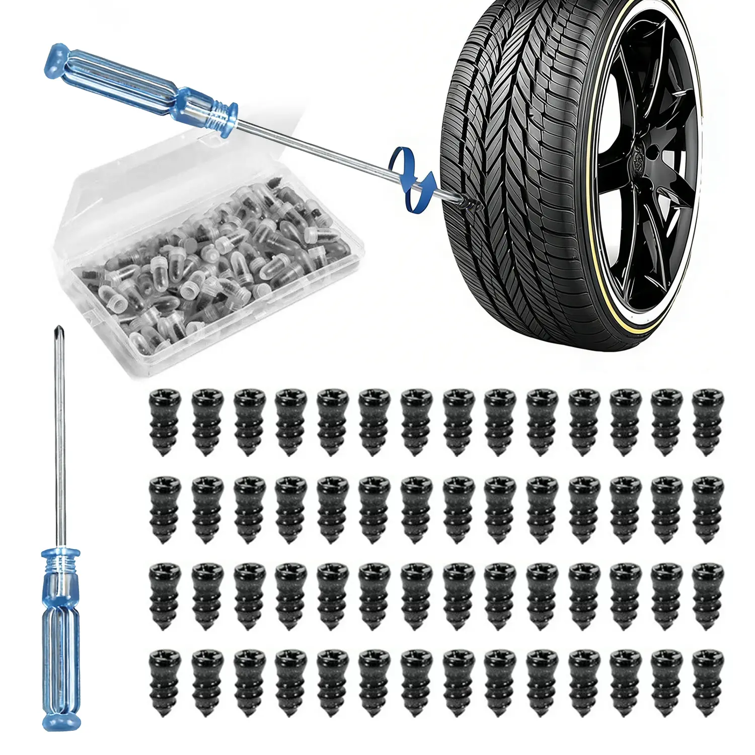 50/100PCS Tire Screw Plug Repair kit, Rubber Screw-In Tire Plugs, Emergency Puncture Repair Tool for Car Motorcycle Truck SUV Bicycle