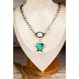 Handmade Kingman Turquoise & Pink Conch Sterling Silver Necklace