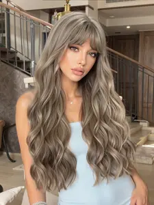 26 Inch Mixed Body Wave Wig Set with Bangs, Synthetic Machine Wigs, Fashionable Hair Extensions for Women, Natural Look for Daily Wear, Body Wavy Wigs