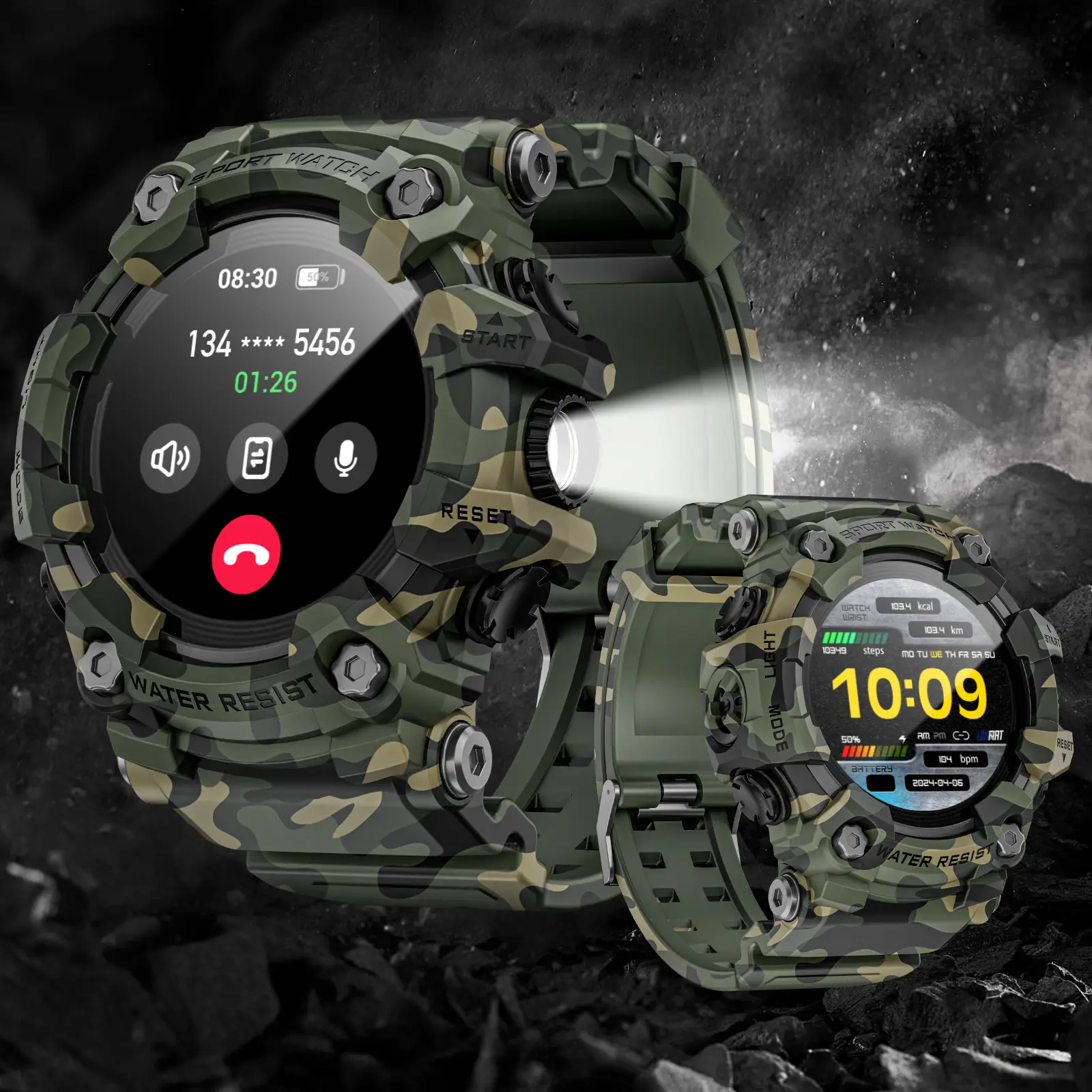 LOKMAT ATTACK GT Outdoors Smart Watch Multisport  Compass Flashligh BT Calling Music Men Fitness Tracker For Android IOS Multifunctional