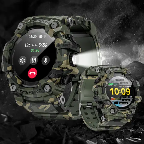 LOKMAT ATTACK GT Wearable Smart Watch for Men - Outdoor Multisport Fitness Tracker with Compass, Flashlight, BT Calling, Music, Heart Rate Monitor, LCD Display, Remote Control, Magnetic Functionality - Compatible with Android & iOS, Men's Accessories, Coo