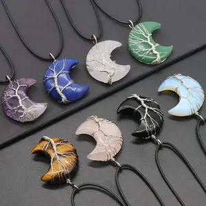 4pcs Nature Stone Pendants Tree of Life Moon Pendants