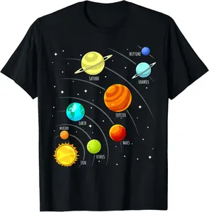 Kids Colorful Planets Solar Systems Space Science Boys Girls T-Shirt