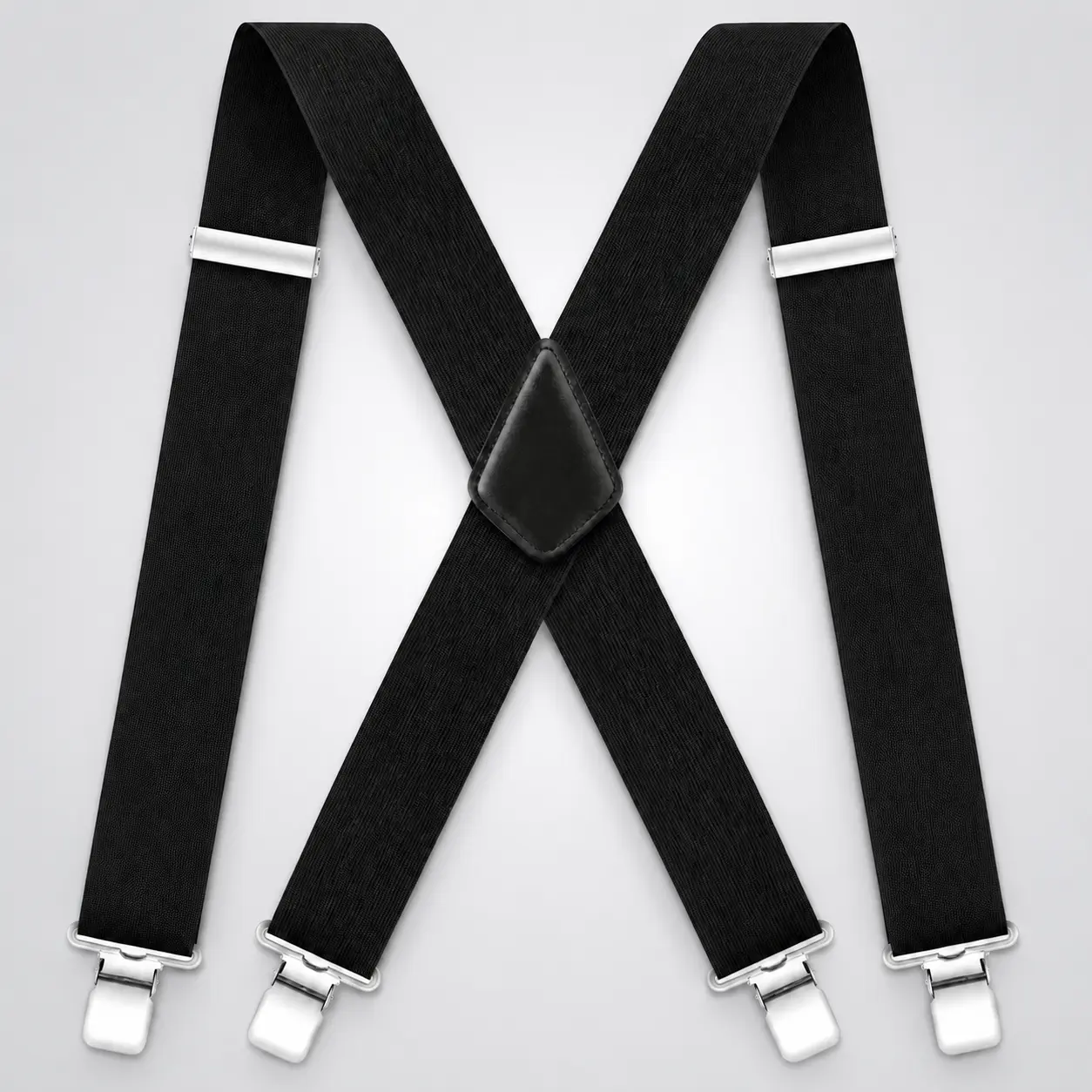 Men's Heavy Duty Clip-On Suspenders, 2-Inch Wide Adjustable Elastic X-Back, 4 Toothed Metal Clips for Jeans, Sports & Outdoor Fitness Use