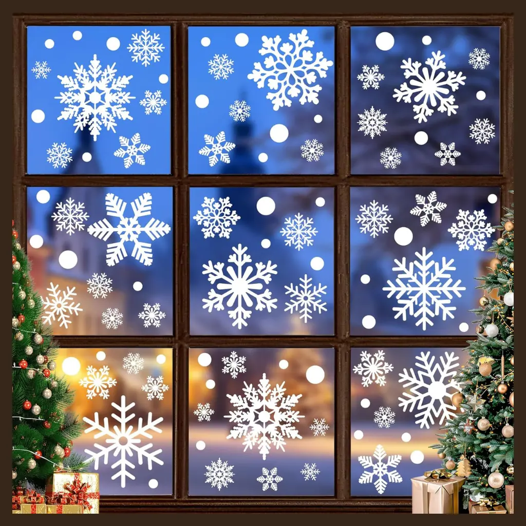116PCS Christmas Decorations 9 Sheets Double Sided Snowflake Window Clings for Winter Holiday Home Indoor Decorations Mess-Free PVC Decal Stickers