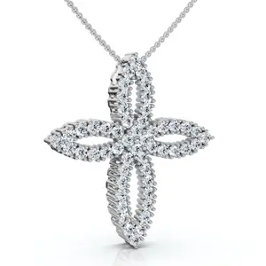 1/2Ct TW Diamond Cross Religious 10k Gold Lab Grown 18" Necklace