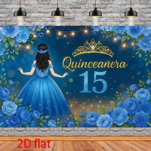 Elegant Blue Rose Quinceanera Banner, Durable Polyester Fabric, Indoor/outdoor Decoration, Floral Theme, Easy Installation, Flower