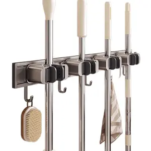 Wall-Mounted No-Drill Mop Holder, Removable Rag Hook and Storage Rack, Ideal for Broom and Mop Organisation, Home Improvement Bathroom Fixture Hook, Organiser