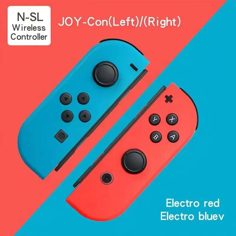N-S Wireless Controller for Switch/OLED/Lite - Electro Red & Blue - Dual Vibration, 6-Axis Gyro, Wake-up, Motion Controls, Durable Joystick, Screenshot Function, Plug-and-Play, 600mAh Battery, Upgraded Performance, Rubber, Accessories, Button