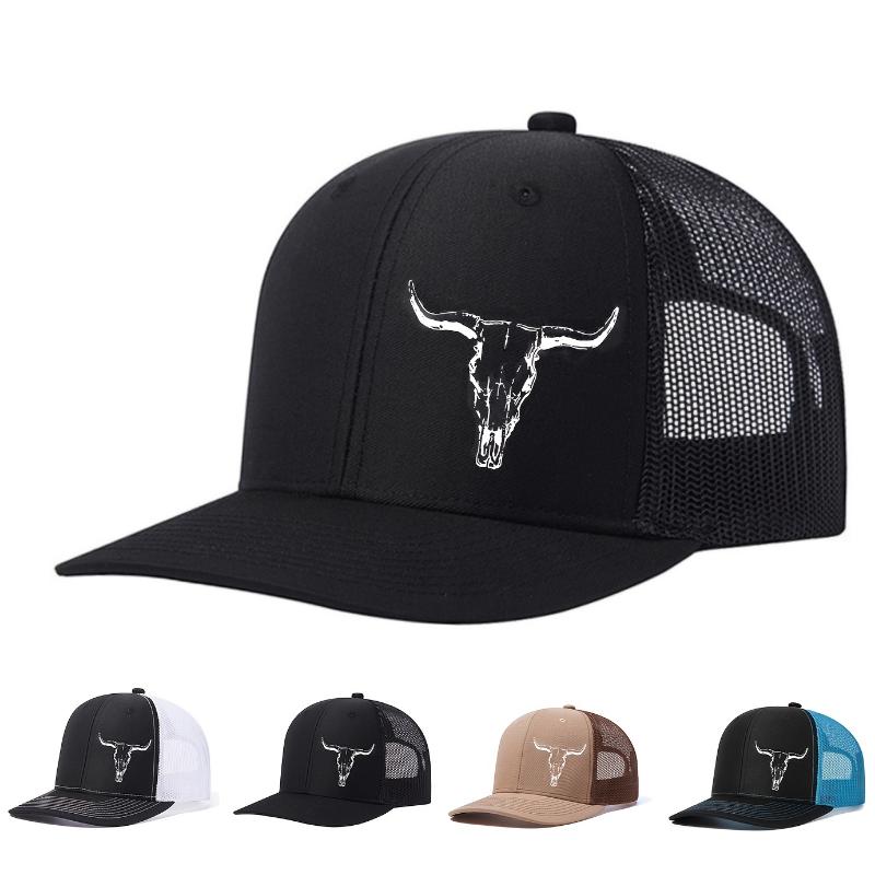 Adjustable Snapback Baseball Cap with Bull Skull Print - Lightweight ...