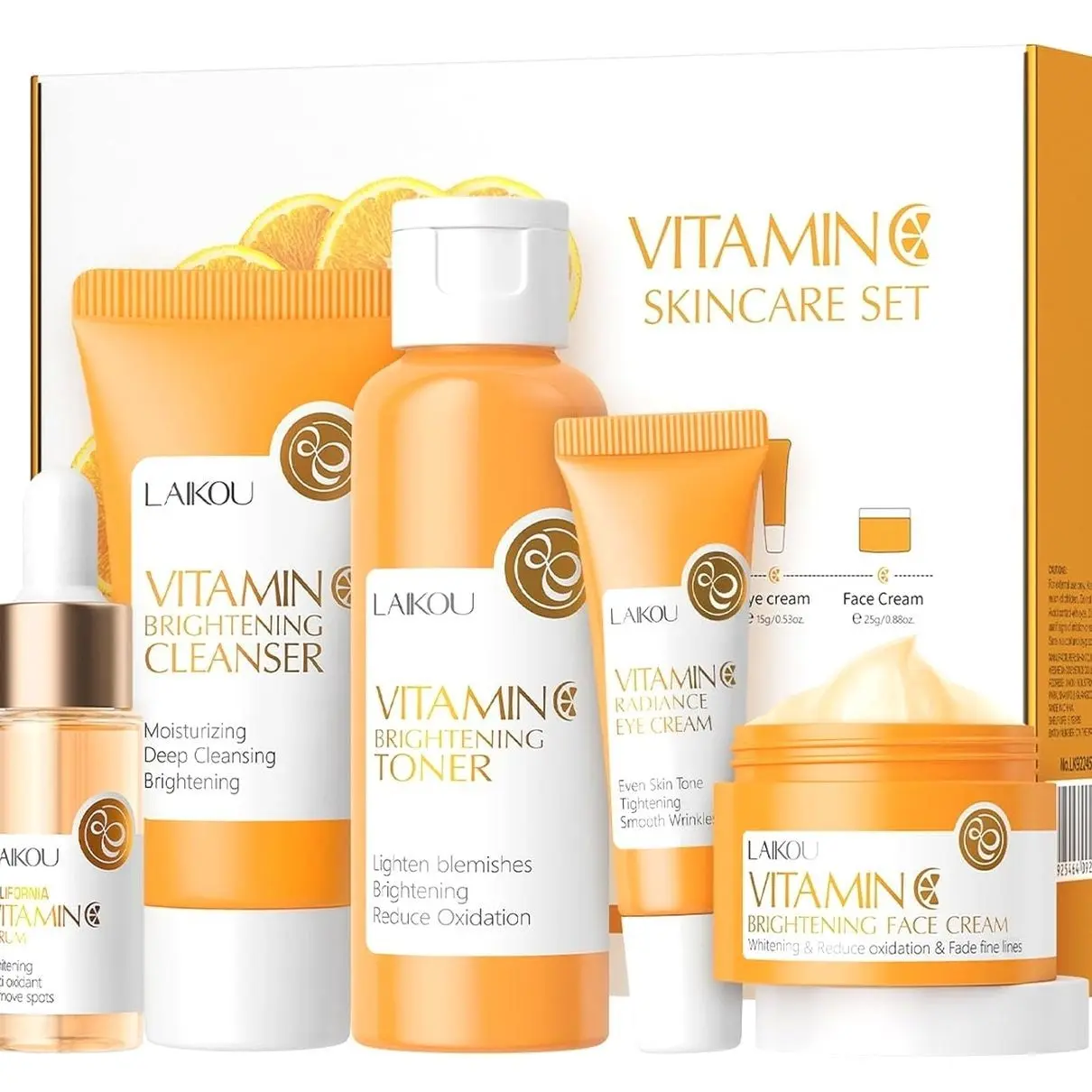 Vitamin C Skincare Set, Moisturizing Face Skin Care Kit with Facial Cleanser, Face Serum, Face Cream, Eye Cream, Toner For Hydrating Skin, Anti-Aging Skin