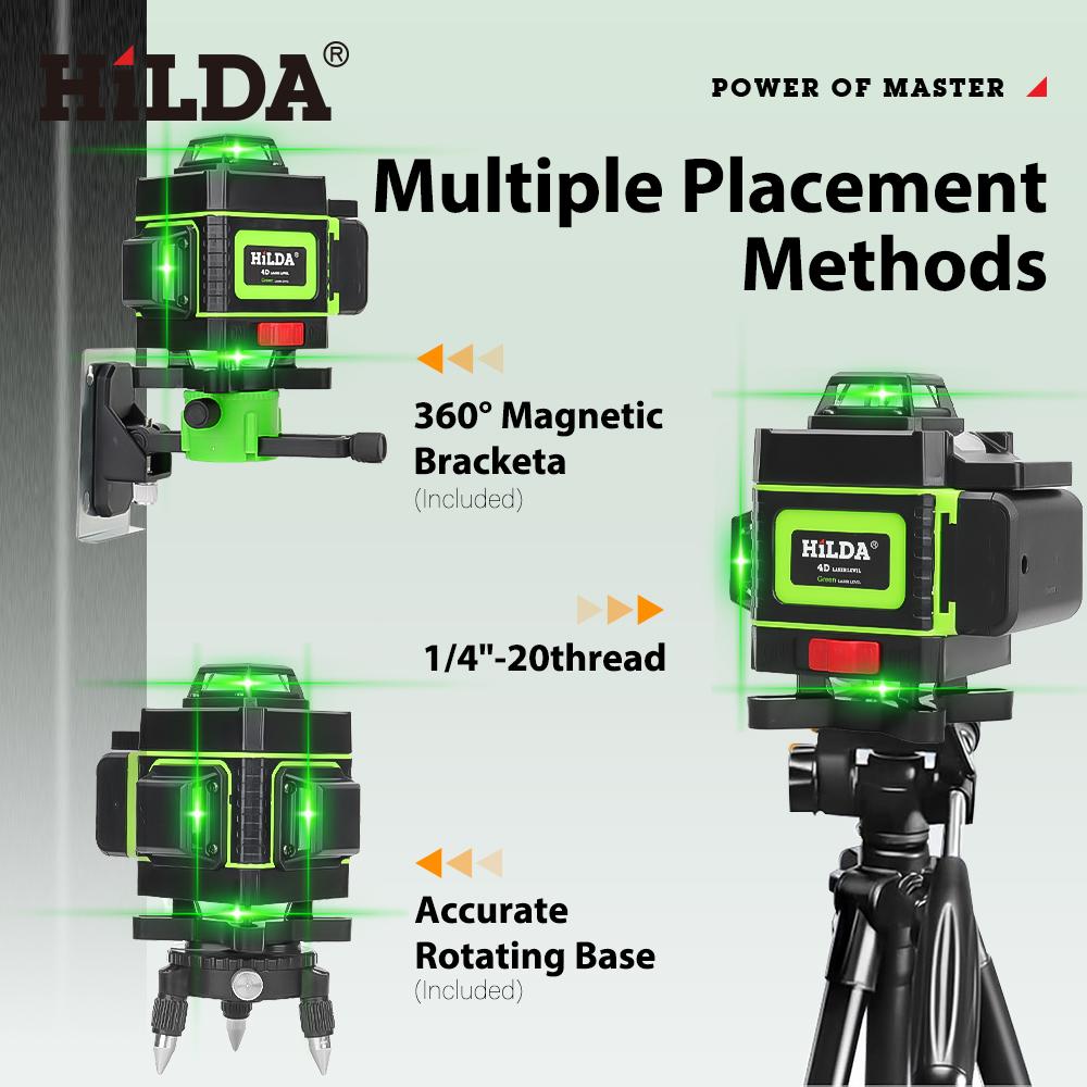 16 Line Green Laser Level Self Leveling Tool, 4x360 ° Horizontal And Vertical Crosshair Laser Level Professional Kit, 4D Laser Level, Rechargeable Lithium Battery/wall Mounted, Suitable For Building, Tile Floor And Photo Hanging Tools