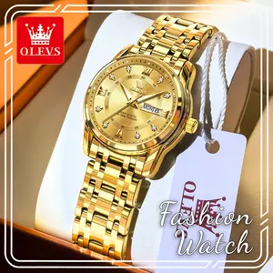 OLEVS 5513 Women’s Simple Dial Quartz Watch, Stainless Steel Waterproof Wristwatch with Luminous Day-Date, Elegant Gift for Her