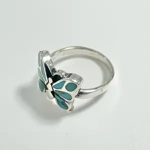 Sterling Silver 925 Blue Turquoise Small Butterfly Ring