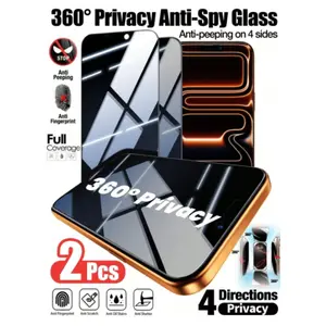 2pcs 360° Full Coverage Privacy Tempered Glass Screen Protector Compatible With iPhone 17 Pro Max 17 Pro 16 Pro Max 15 14 13 12 11 Plus, 360° Privacy Tempered Glass, Anti-Scratch, Full coverage, Anti Fingerprint, Dynamic Island Compatibility