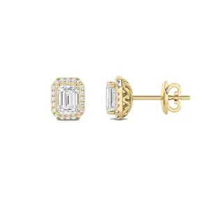 2.05ct 14K Yellow Gold Emerald Halo Diamond Push Back Earrings