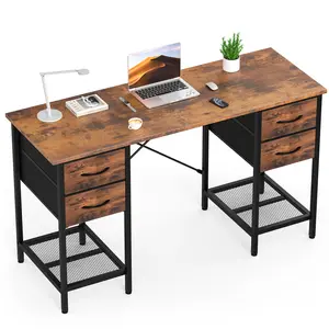 Computer Desk 55 Inch with 4 Drawers Home Office Table with Mesh Shelf for Work Study Writing Gaming Storage Furniture for Bedroom