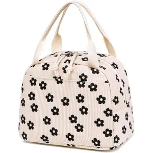 Corduroy Lunch Bag Thermal Insulation Lunch Box Storage Handbag Multifunctional Kid School Cooler Bag Picnic FoodPouch Loncheras