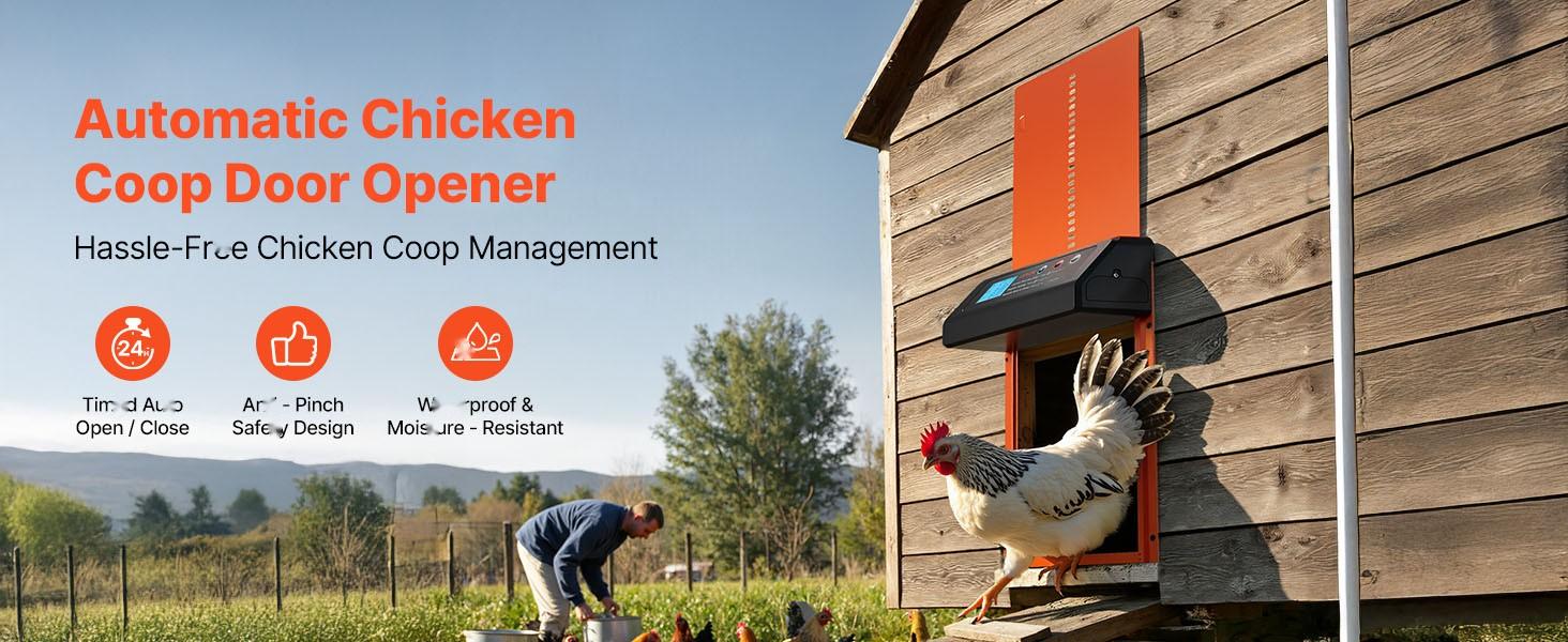 Automatic Chicken Coop Door System, Battery-Powered Door Opener with Timer and Manual Setting, Anti-Pinch Security, Durable Aluminum Alloy Construction, Weatherproof Sealing, Chick Run Gate, Orange Automatic Chicken Coop Door System, Battery-Powered Door Opener with Timer and Manual Setting, Anti-Pinch Security, Durable Aluminum Alloy Construction, Weatherproof Sealing, Chick Run Gate, Orange