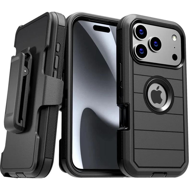 Rome Tech Shockproof Cover Defender Case for iPhone 17/16/15 Pro Max Four Layers of Protection Cellphone Casing Heavy-duty Protection Holster doubles as a kickstand