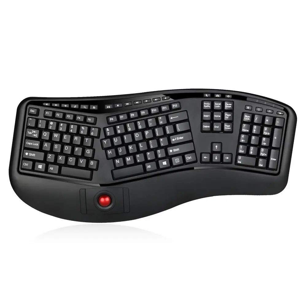 Adesso WKB-3500UB Wireless Desktop Ergonomic Trackball Keyboard - RF, Split Keys, Precise Wireless Keyboards for Computers & Office Use