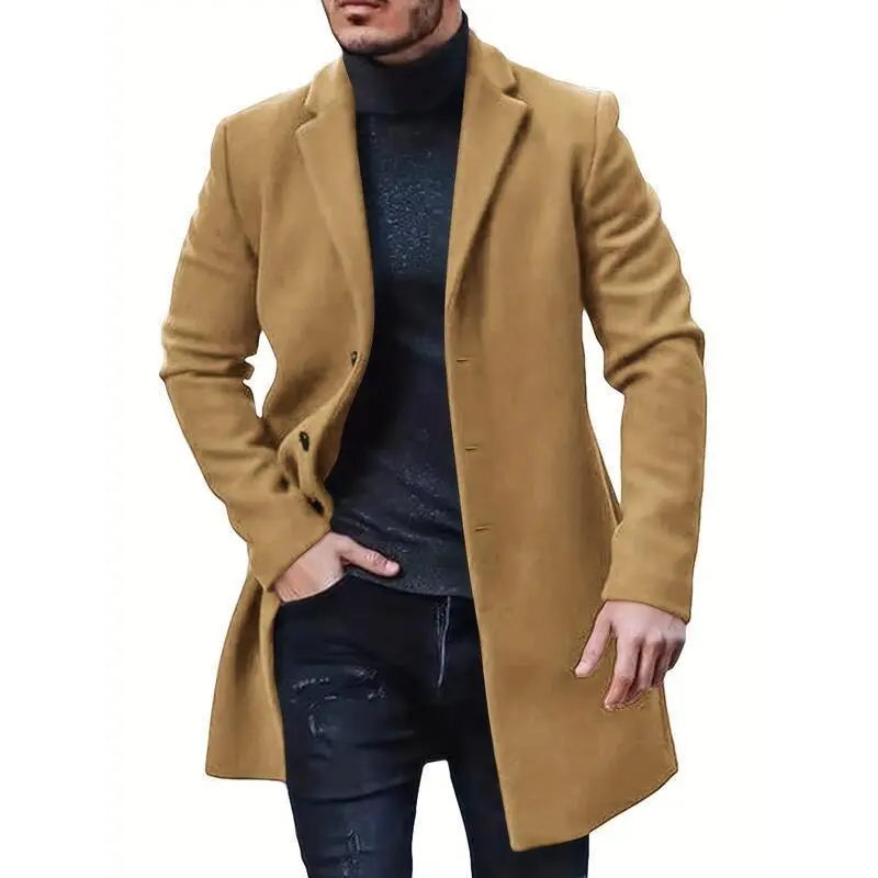 Men's trench with slim fit, notch lapel, winter warm long coat, coat