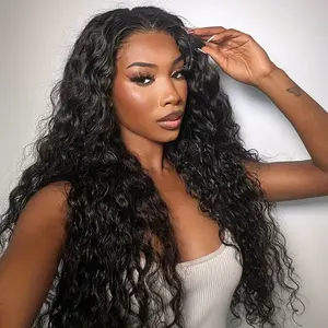Water Wave Lace Front Wig Pre-plucked Lace Front Wig 180% Density Heat Resistant Hair 13X6 Lace Front Wig Natural Black for Daily Wear synthetic lace clean hairline