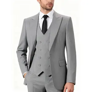 Men's Assorted Colors 3-Piece Slim Fit Double-Breasted Suit Set | With Tie, Lapel Pin & Pocket Square | Soft Premium Tailored Fabric | Elegant Stylish Formal Wedding Business Dinner Occasion Mens Versatile Outfit Essentials suit black stud teacher outfit