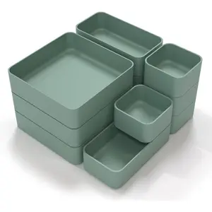 11-Piece Stackable Drawer Organizer Set, Multi-size Desk Drawer Organizer Trays Vanity Storage Bins for Storing Makeup, Stationery, Utensils in Bathroom Dresser, Office and Kitchen