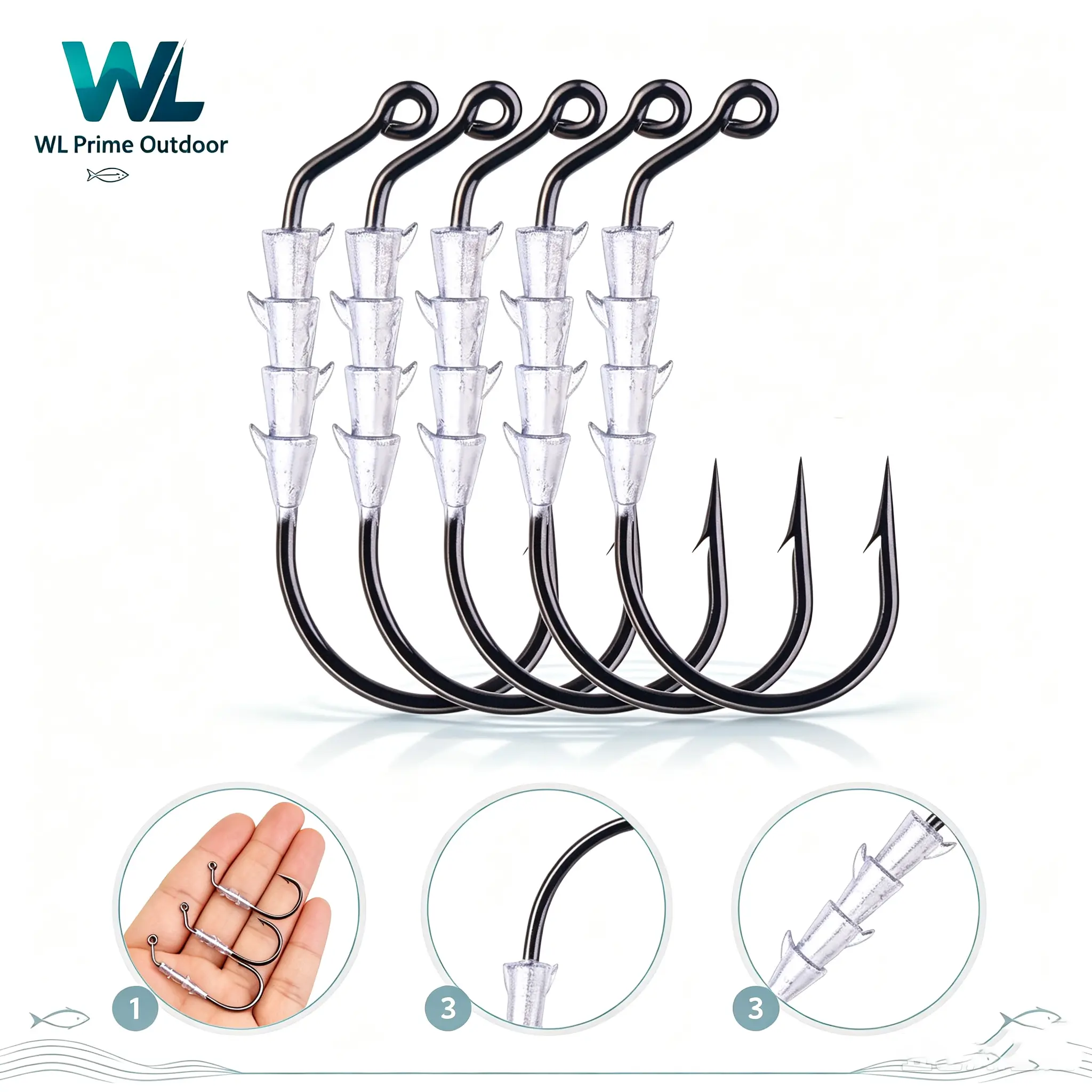 5-Pack Multi-Size Jig Fish Hook Set, High-Strength Fishing Hooks with Anti-Shed Lock and Layered Barbs, Soft Lure Accessories for Freshwater, Saltwater Fishing